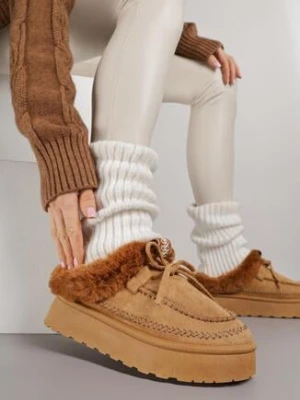 Brązowe Wsuwane Śniegowce w Rustykalnym Stylu z Kokardą i Futrem Tusora gowin