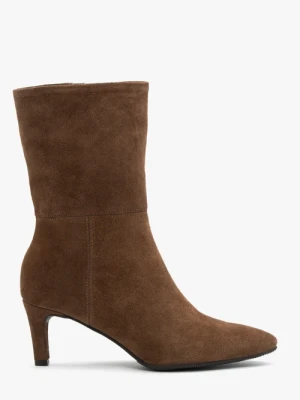 Brązowe wyższe botki ze skóry welurowej Ryłko