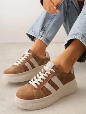 Brązowe Zamszowe Sneakersy Chunky na Platformie Teslara goodin