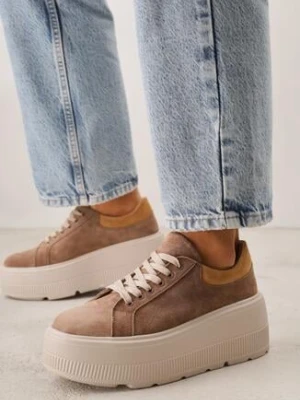 Brązowe Zamszowe Sneakersy na Grubej Podeszwie Latella goodin