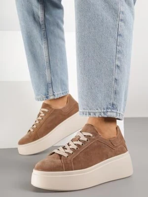 Zdjęcie produktu Brązowe Zamszowe Sneakersy na Grubej Podeszwie Nalimiree goodin