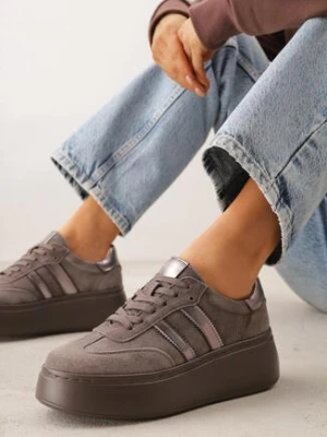 Brązowe Zamszowe Sneakersy na Grubej Podeszwie ze Skórzaną Wkładką Riovessa goodin