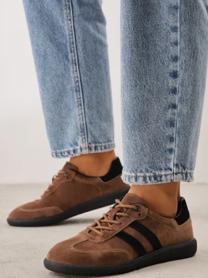 Brązowe Zamszowe Sneakersy w Stylu Klasycznych Tenisówek ze Skórzaną Wkładką Volma Goodin