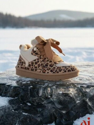 Brązowe Zimowe Sneakersy Vices Stylizowane na Śniegowce z Futerkiem i Wzorem w Panterkę Tennira