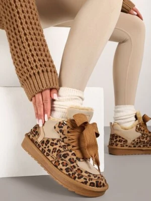 Brązowe Zimowe Sneakersy Vices Stylizowane na Śniegowce z Futerkiem i Wzorem w Panterkę Tennira