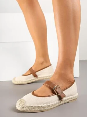 Brązowo-Beżowe Espadryle na Plecionej Podeszwie z Kontrastującym Paskiem z Klamerką Ridioria bellucci