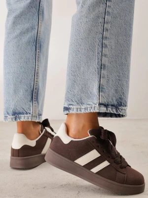 Brązowo-Beżowe Sneakersy z Ozdobnymi Naszywkami z Boku Galdexis Mulanka