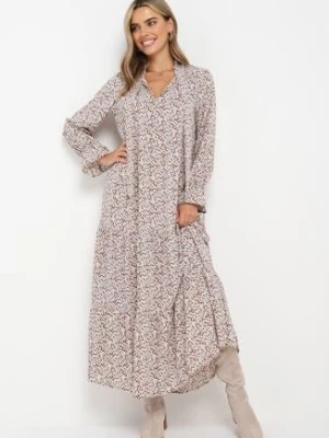Brązowo-Biała Sukienka Elime r&f fashion