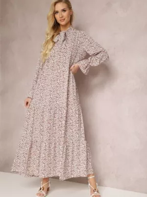 Brązowo-Biała Sukienka Pherone