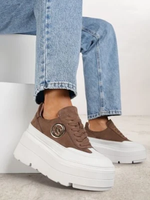 Zdjęcie produktu Brązowo-Białe Chunky Sneakersy Vices na Platformie z Okrągłym Detalem Sedvira