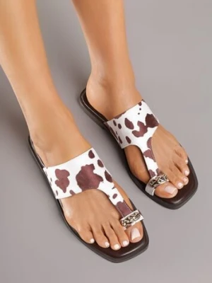 Brązowo-Białe Klapki Vices Japonki z Metaliczną Ozdobą Arhelia