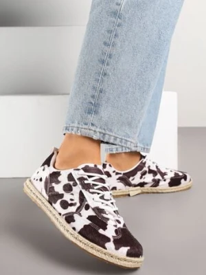 Brązowo-Białe Sneakersy Kultowe Tenisówki ze Wzorem w Łaty z Podeszwą Zdobioną Plecionką Zarorella seastar