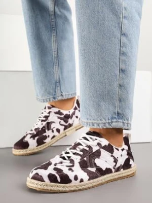 Brązowo-Białe Sneakersy w Stylu Klasycznych Tenisówek z Plecioną Podeszwą Ozdobione Wzorem w Łaty Fevanelle seastar