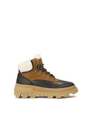 Brązowo-czarne trzewiki inspirowane śniegowcami na grubej podeszwie Kazar