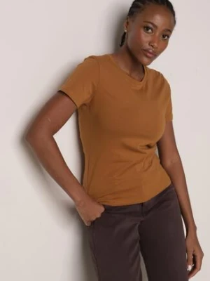 Brązowy Bawełniany T-shirt w Klasycznym Stylu Nedila jstyle