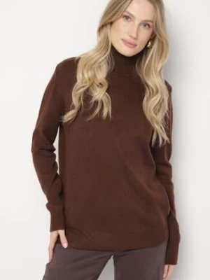 Brązowy Casualowy Golf z Wełną o Prostym Kroju Reiselia