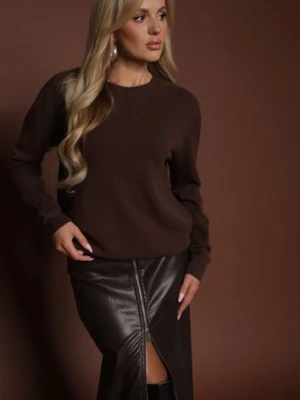 Brązowy Casualowy Sweter z Wełną i Wiskozą Lussare tandem