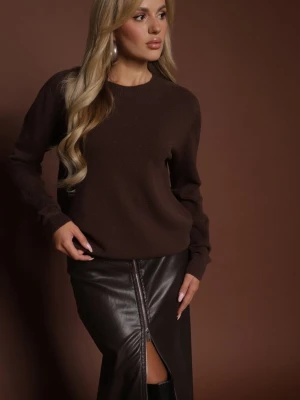 Brązowy Casualowy Sweter z Wełną i Wiskozą Lussare Tandem