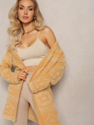 Brązowy Długi Kardigan Puszysty Aborra wool fashion