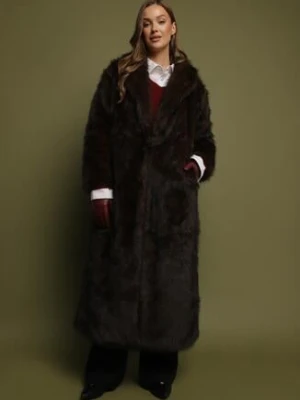 Brązowy Długi Płaszcz Futrzany z Kołnierzem Banisse elsa.m by may