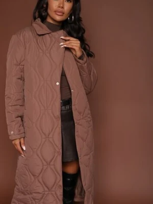 Brązowy Długi Płaszcz Kurtka Ozdobiona Pikowaniem Hamid jstyle