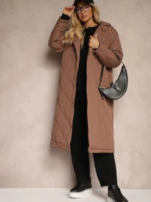 Brązowy Długi Płaszcz Kurtka Ozdobiona Pikowaniem Hamid jstyle