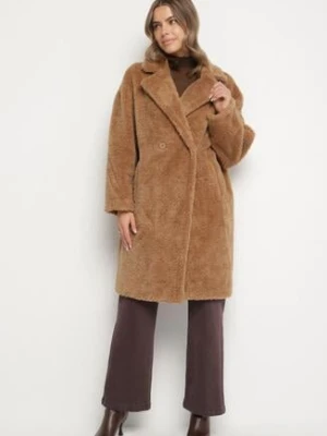 Brązowy Dwurzędowy Płaszcz Teddy o Fasonie Oversize Anerre glo-story