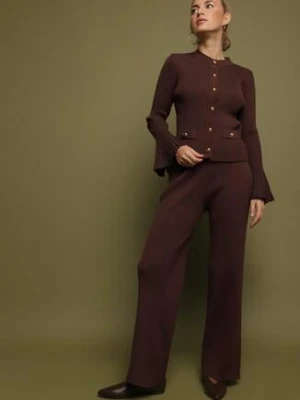 Brązowy Dzianinowy Komplet z Wiskozą Kardigan i Szerokie Spodnie Conella elsa.m by may