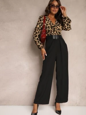 Brązowy Elegancki Kombinezon Ozdobiony Wzorem w Panterkę i Paskiem Vailisea rosa