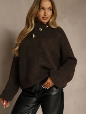 Brązowy Golf Oversize z Wełną Ozdobiony Guzikami Videsa