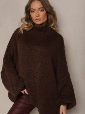 Brązowy Golf Oversize z Wełną z Opadającą Linią Ramion Lilirea jumelle