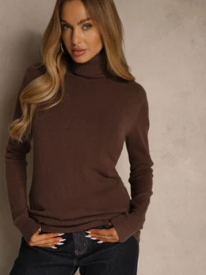 Brązowy Golf Sweter o Dopasowanym Kroju z Kaszmirem Zairith