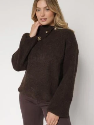 Brązowy Golf z Wełną i Metalicznymi Guzikami Vidora