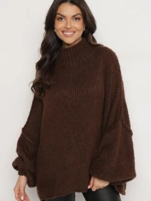 Brązowy Golf z Wełną o Kroju Oversize z Obniżoną Linią Ramion Lilenae jumelle