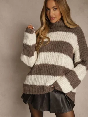 Brązowy Golf z Wiskozą i Wełną Ozdobiony Motywem Pasków Monorra