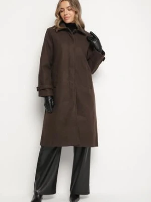 Brązowy Jednorzędowy Płaszcz z Wełną i Wiskozą w Stylu Trencza Lutila yu & me