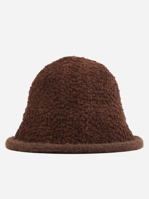 Brązowy Kapelusz Typu Bucket Hat z Materiału Typu Boucle Breca Versoli