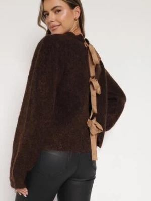Brązowy Kardigan z Wełną i Bufiastymi Rękawami Wiązany na Plecach Tuseleia bisou's project