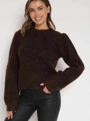 Brązowy Kardigan z Wełną i Bufiastymi Rękawami Wiązany na Plecach Tuseleia bisou's project