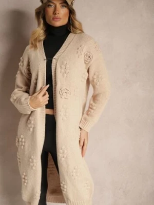 Brązowy Kardigan z Wełną i Wiskozą Ozdobiony Tłoczeniem Besisia yu & me