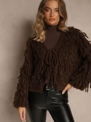 Brązowy Kardigan z Wiązaniem i Frędzlami z Domieszką Wełny i Wiskozy Tiseana jumelle