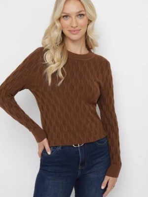 Ciemnobrązowy Klasyczny Sweter z Tłoczonym Zdobieniem Nainea