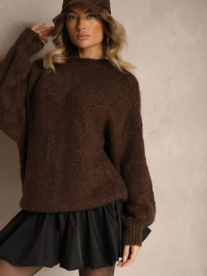 Brązowy Klasyczny Sweter z Wełną i Wiskozą o Luźnym Kroju Omethea jumelle