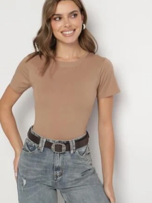 Brązowy Klasyczny T-shirt z Bawełny Lorali j.style