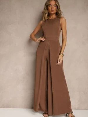 Brązowy Kombinezon Bez Rękawów z Nogawkami Wide Leg Noreldi