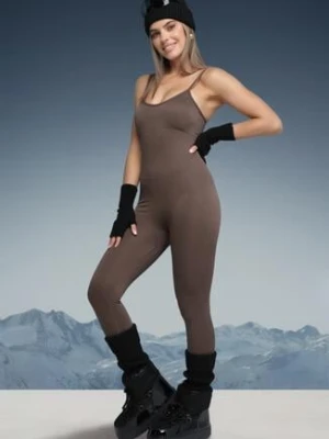 Brązowy Kombinezon Bodycon z Cienkimi Ramiączkami Nevithas han