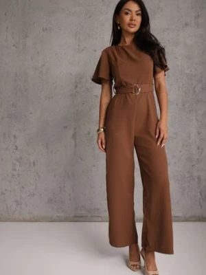 Brązowy Kombinezon VICES Ozdobiony Paskiem i Klamrą o Nieregularnym Kształcie Metilaeno