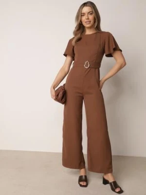 Brązowy Kombinezon VICES z Paskiem i Geometryczną Klamrą Elinassa