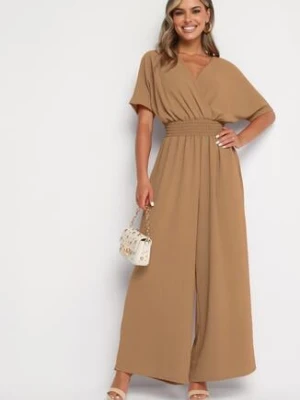 Brązowy Kopertowy Kombinezon z Gumką w Talii i Szerokimi Nogawkami Vimashea lovery