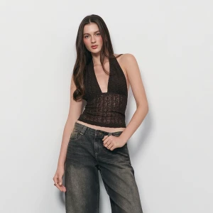 Brązowy koronkowy top z odkrytymi plecami House